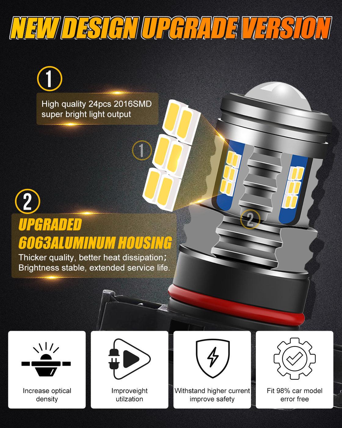 🔥(2pcs/set) 5202/5201/PS24W/H16EU Y2 Series 3-Sides Golden Yellow LED Fog Light/DRL