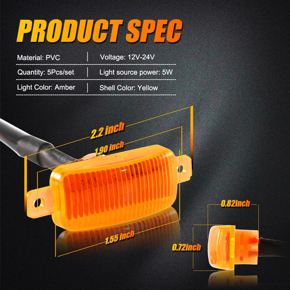 (5pcs/set) LED Front Grille Lights Raptor Style Amber Light Universal Car Modification