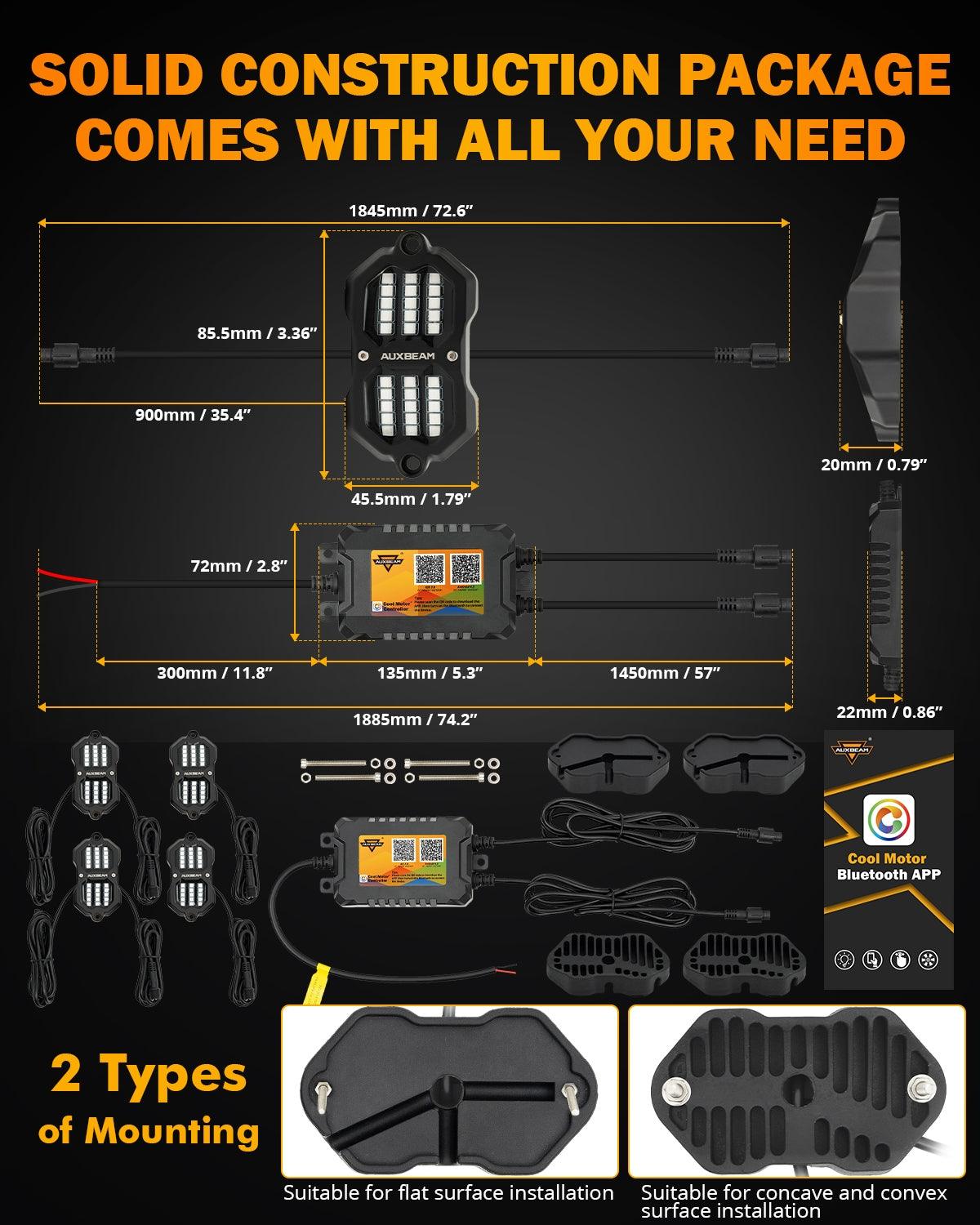 NEW Vibrant Series | 10PCS RGB LED Rock Lights Kit Multicolor Neon Underglow Lights with Bluetooth APP & Remote Control