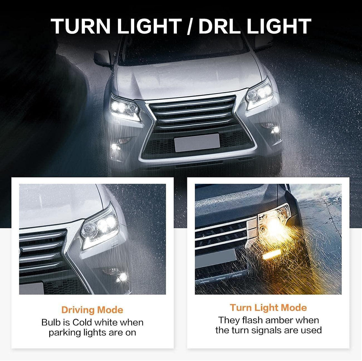 T25 3157 3156 LED Front Turn Signal & DRL Light Bulbs 300% High Brightness Dual Color Switchback White & Amber | 2 Bulbs