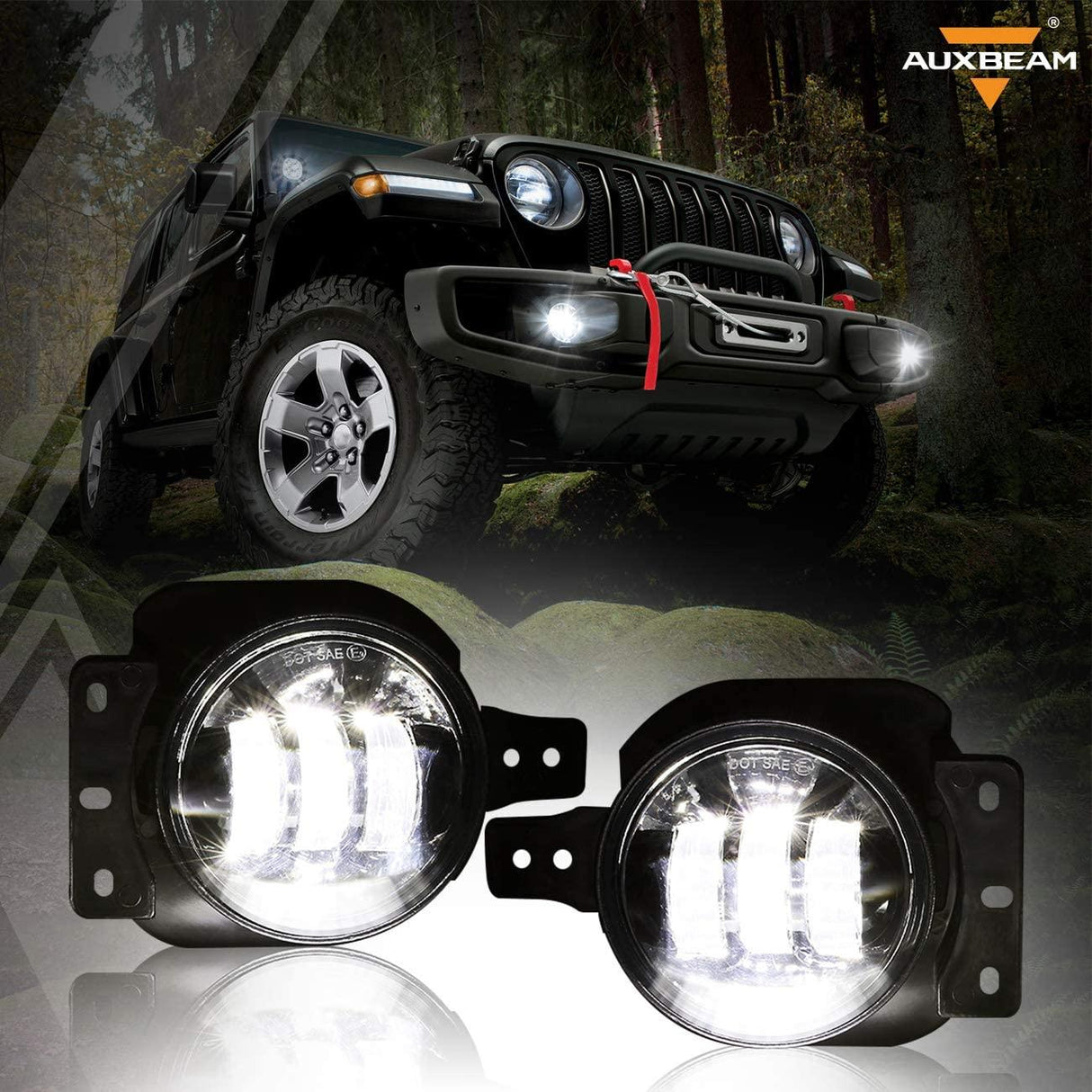 (2pcs/set) 4 Inch Round LED Fog Lamps with 2 Brackets for 2018 2019 2020 Jeep Wrangler JL JLU Jeep Gladiator JT