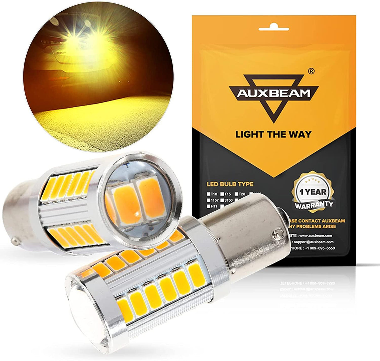 1156 P21W BA15S LED Brake/Reverse/Parking/Tail/Turn Singnal Light Bulbs 50W 8000LM Cool White/Amber/Red 33 Series | 2 Bulbs