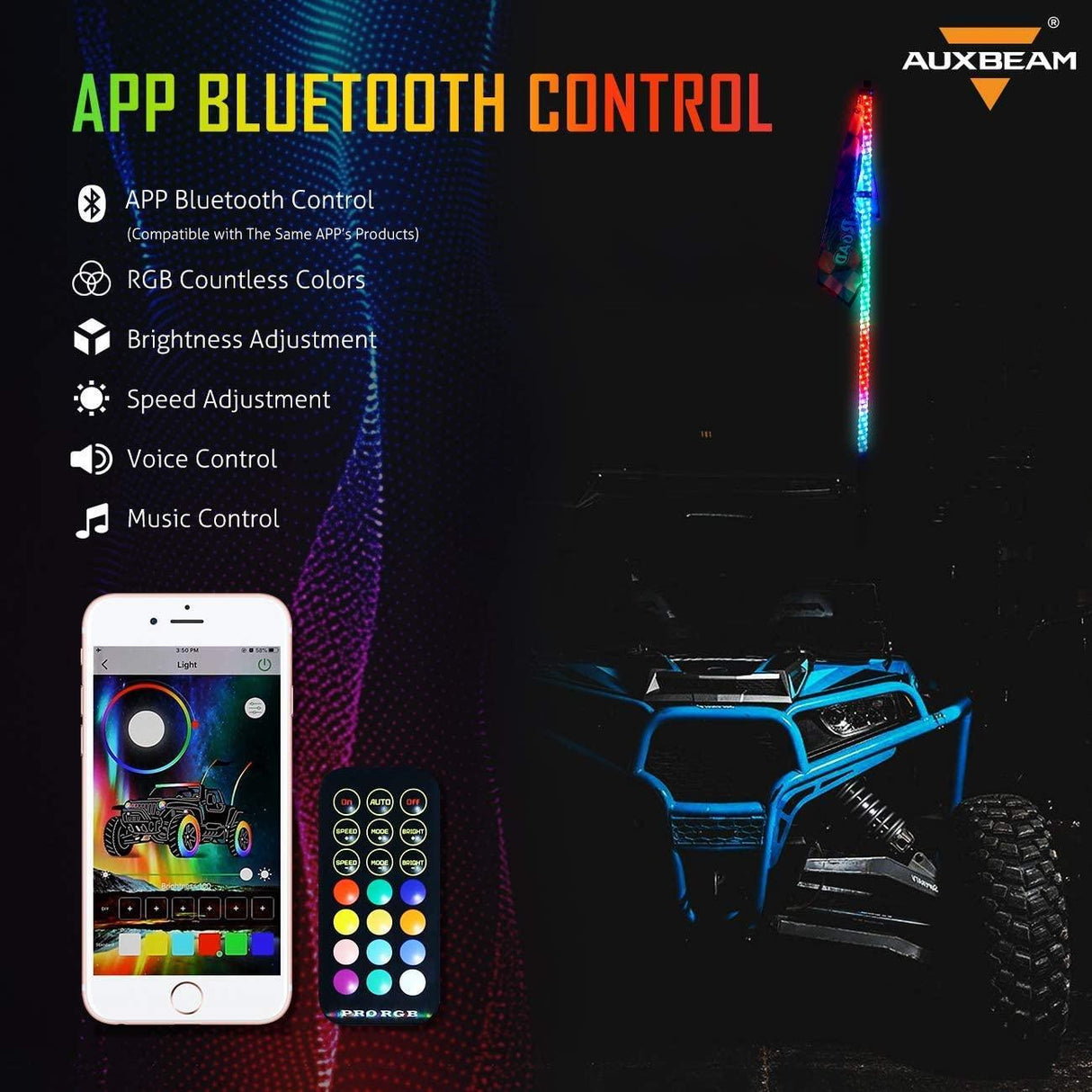 3FT/4FT LED RGB Whip Lights & Rear Pillar Flagpole Light Brackets Combo for Can-Am Maverick X3 2017 2018 2019 2020 2021