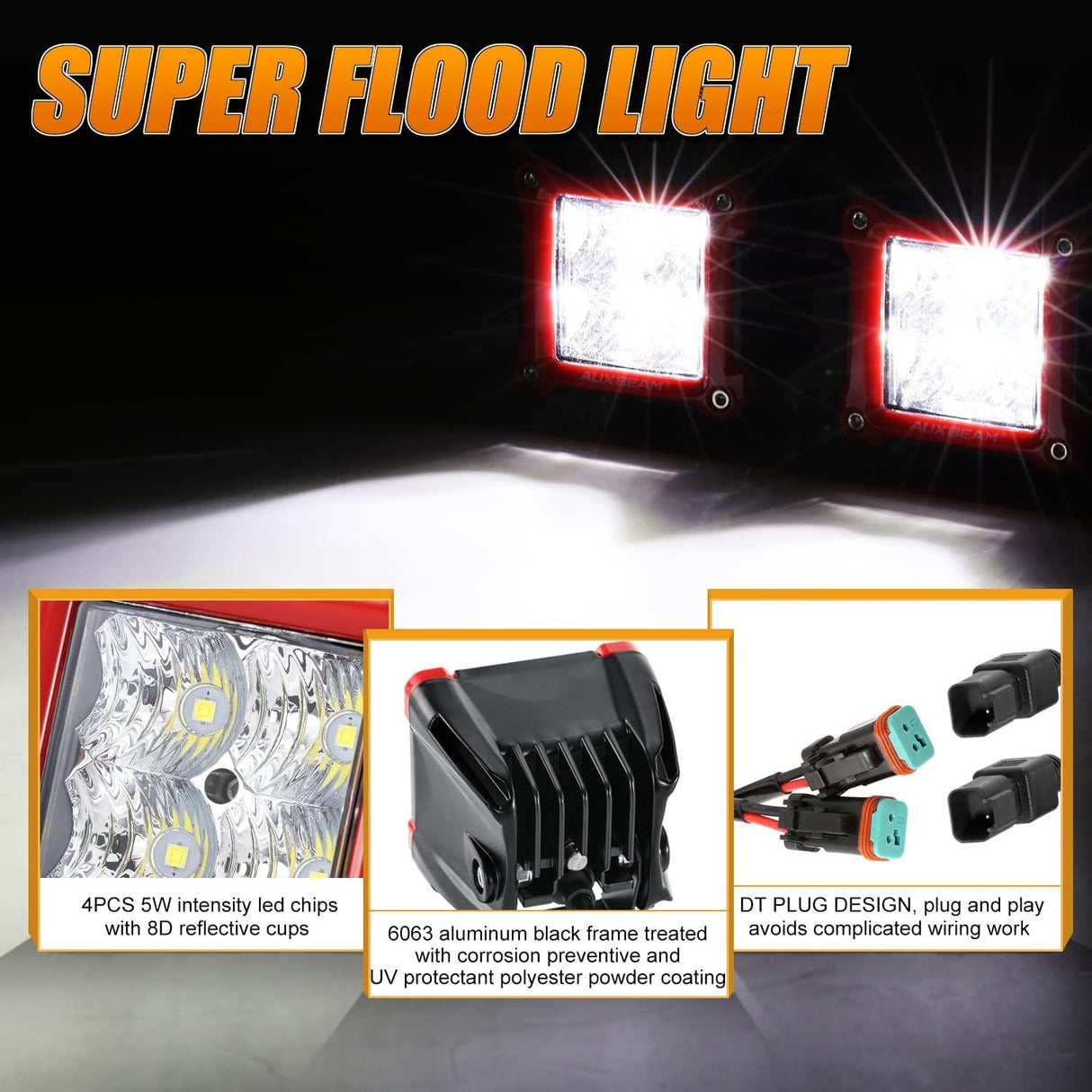 3 Inch 40W Spot/Flood Beam LED Pods Light + Universal LED Working Lights Mounting Brackets