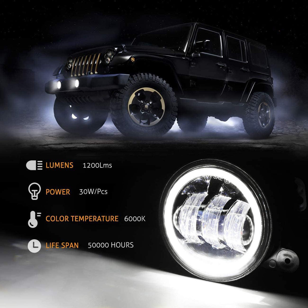 4 Inch 30w LED Fog Lights With White DRL+Amber Turn Signal For Jeep Wrangler 07-18 JK TJ LJ Front Bumper Lamp