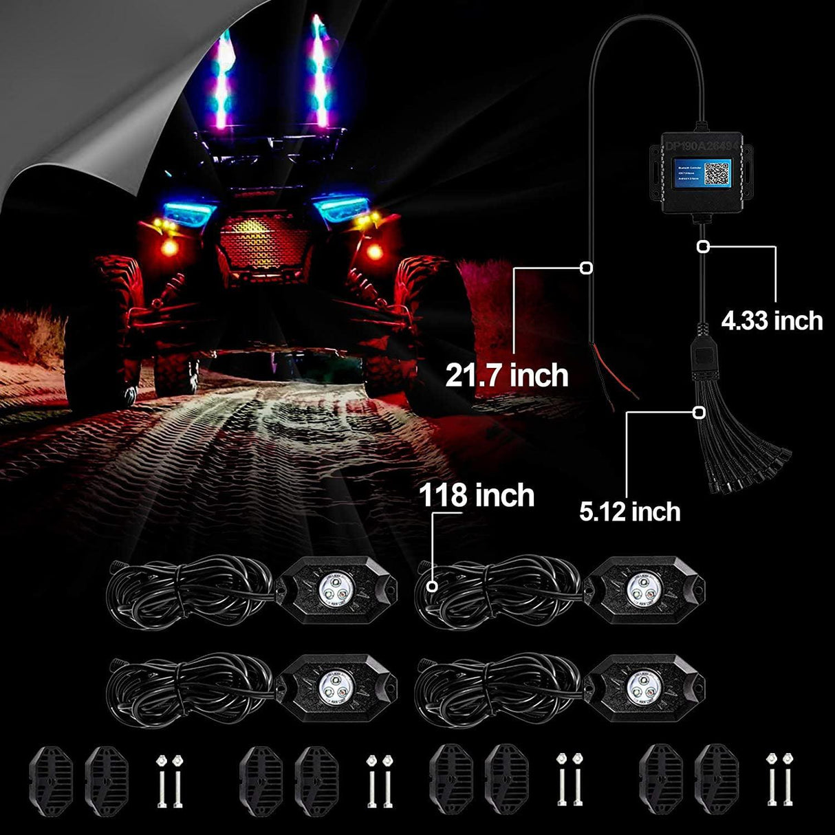 (4Pcs/8Pcs/12Pcs Set) RGB LED Rock Light Set with Bluetooth Controller