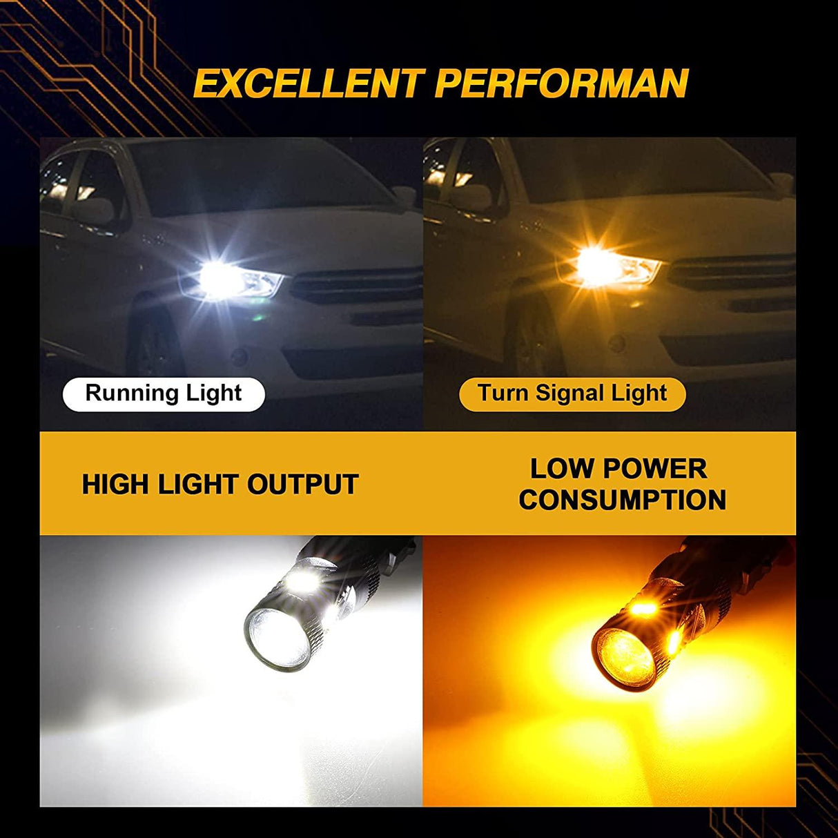 T25 3157 3156 LED Front Turn Signal & DRL Light Bulbs 300% High Brightness Dual Color Switchback White & Amber | 2 Bulbs