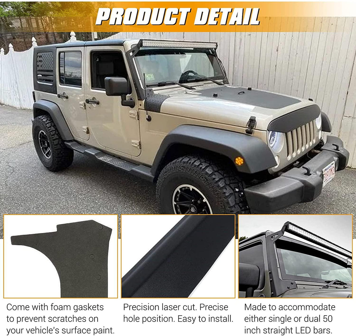 50" Straight Light Bar Windshield Mounting Brackets for 1997-2006 Jeep Wrangler TJ