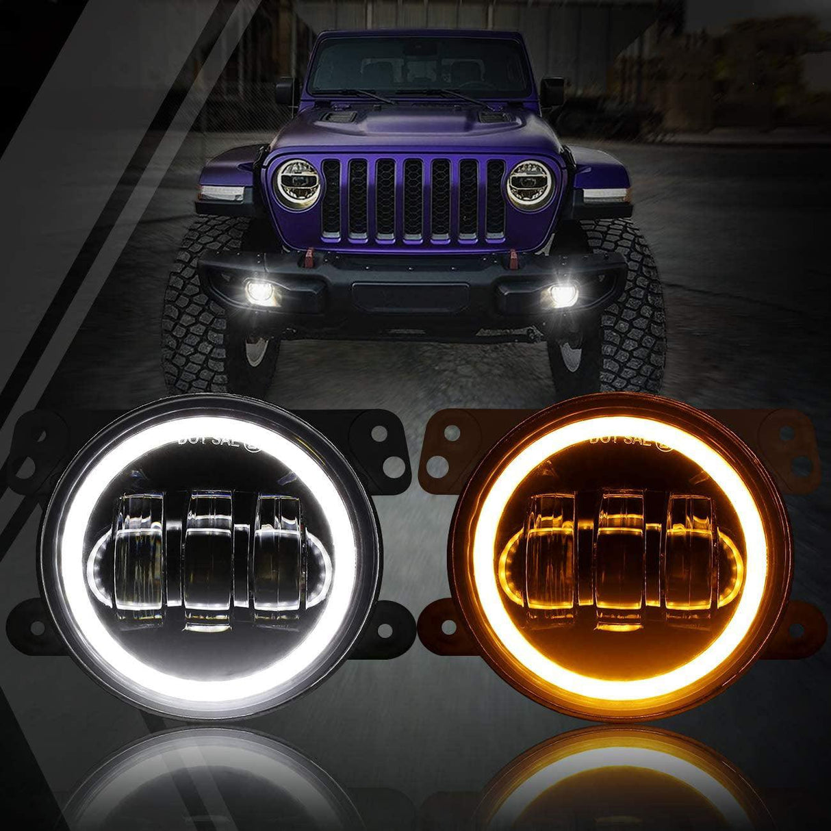 4 Inch 30w LED Fog Lights With White DRL+Amber Turn Signal For Jeep Wrangler 07-18 JK TJ LJ Front Bumper Lamp