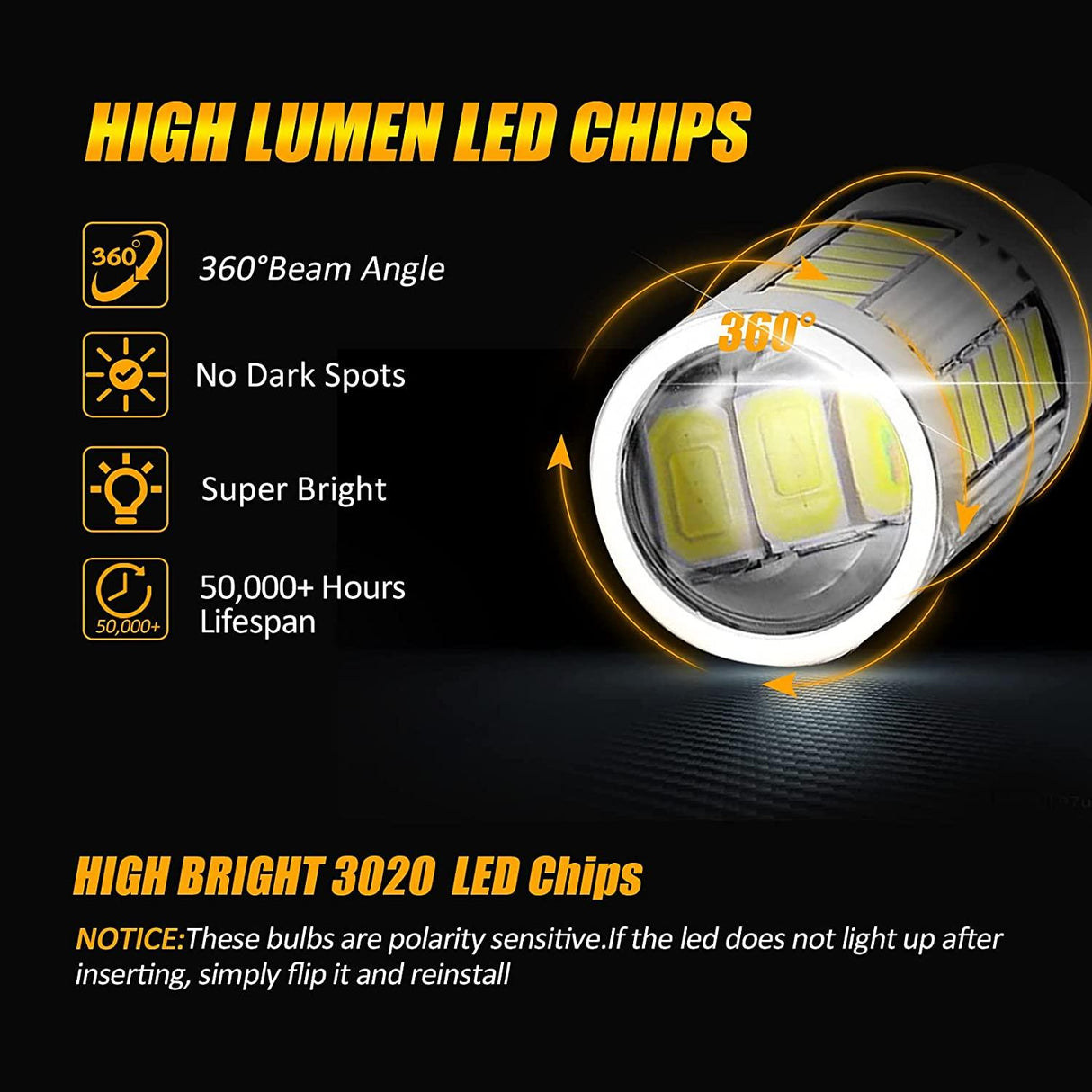 1156 P21W BA15S LED Brake/Reverse/Parking/Tail/Turn Singnal Light Bulbs 50W 8000LM Cool White/Amber/Red 33 Series | 2 Bulbs