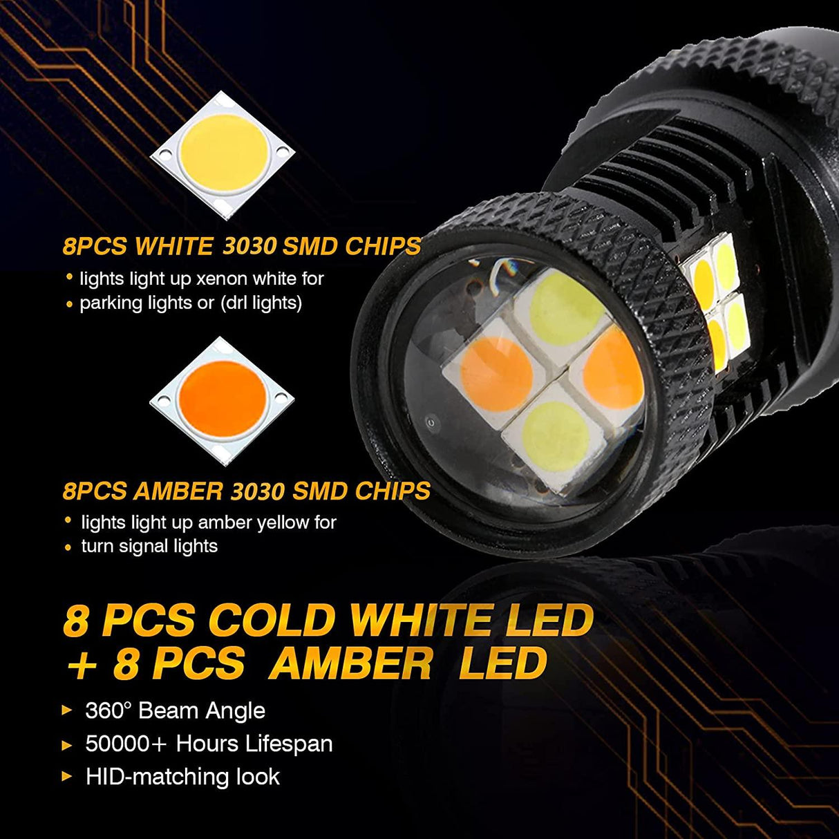 1157 BAY15D LED Front Turn Signal & DRL Light Bulbs 300% High Brightness Dual Color Switchback White & Amber | 2 Bulbs