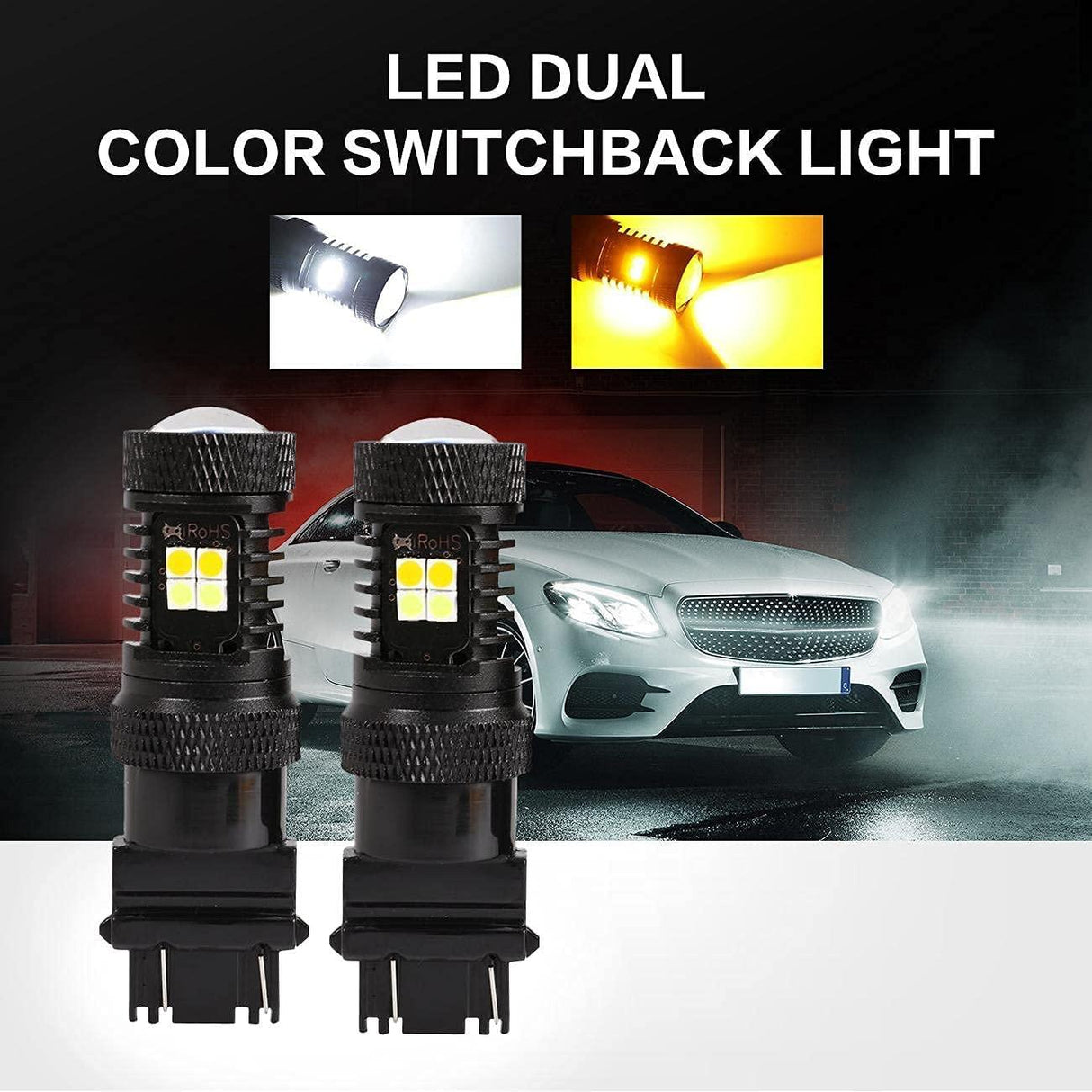 T25 3157 3156 LED Front Turn Signal & DRL Light Bulbs 300% High Brightness Dual Color Switchback White & Amber | 2 Bulbs