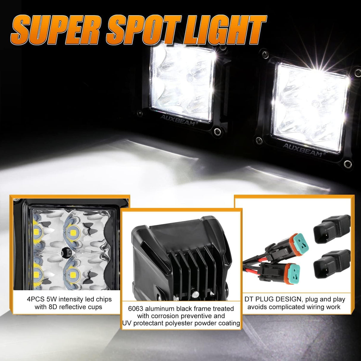 3 Inch Spot/Flood Beam LED Pods Light + Universal LED Working Lights Mounting Brackets
