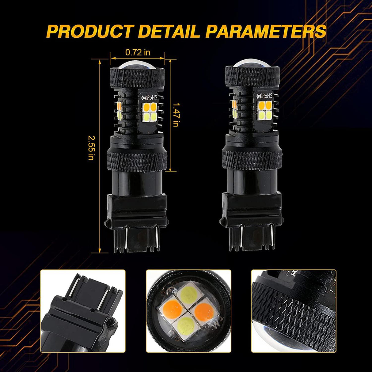 T25 3157 3156 LED Front Turn Signal & DRL Light Bulbs 300% High Brightness Dual Color Switchback White & Amber | 2 Bulbs