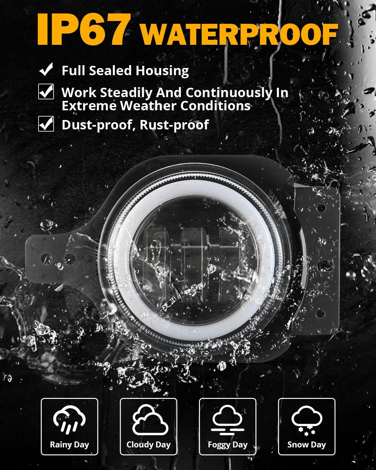 Upgraded 4 Inch LED Fog Lights with RGB Halo Ring & Turn Signal Light, Bluetooth Control for Jeep Wrangler JK/JL 2018-2024