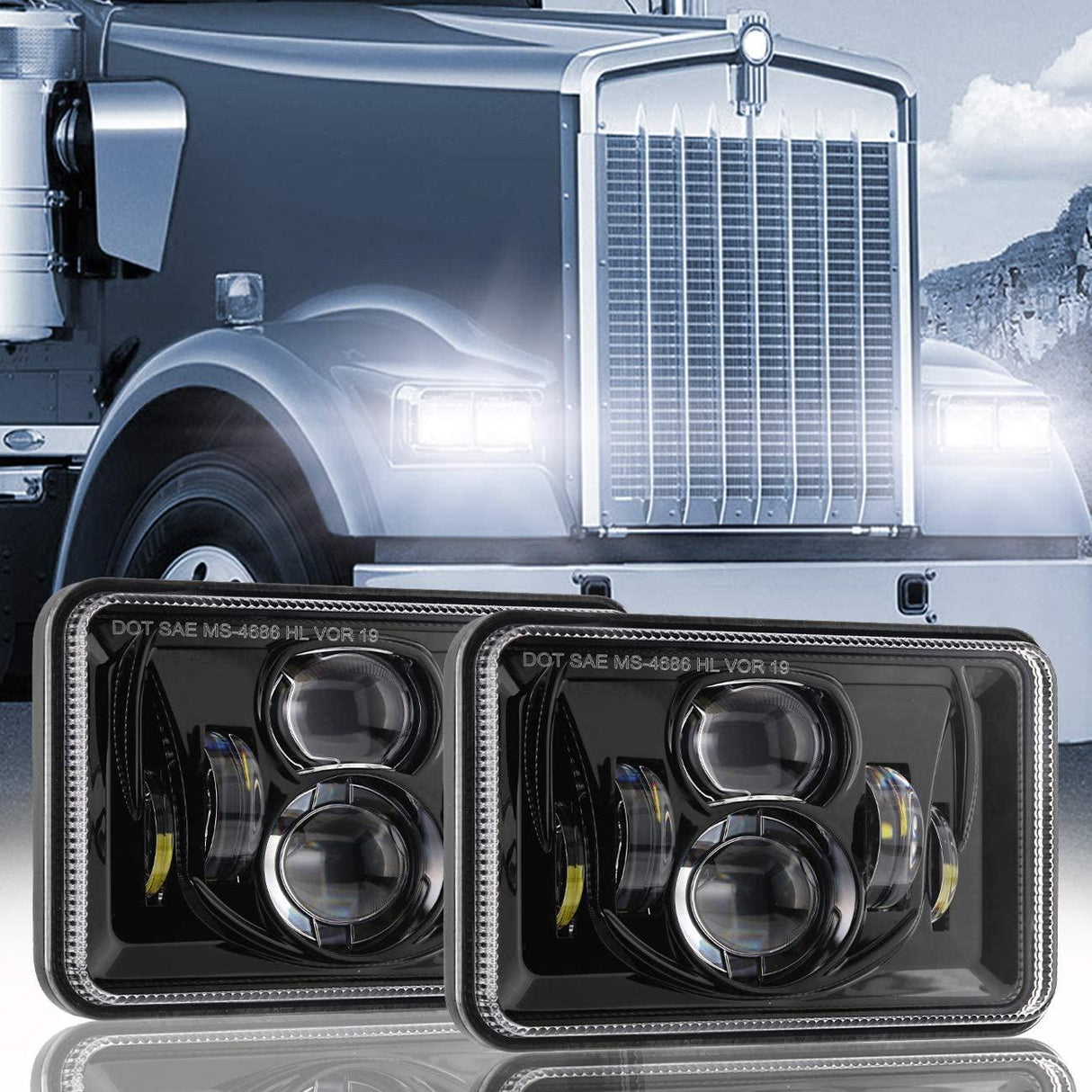 4X6 Inch 55W Rectangular LED Headlight Dot Approved Black