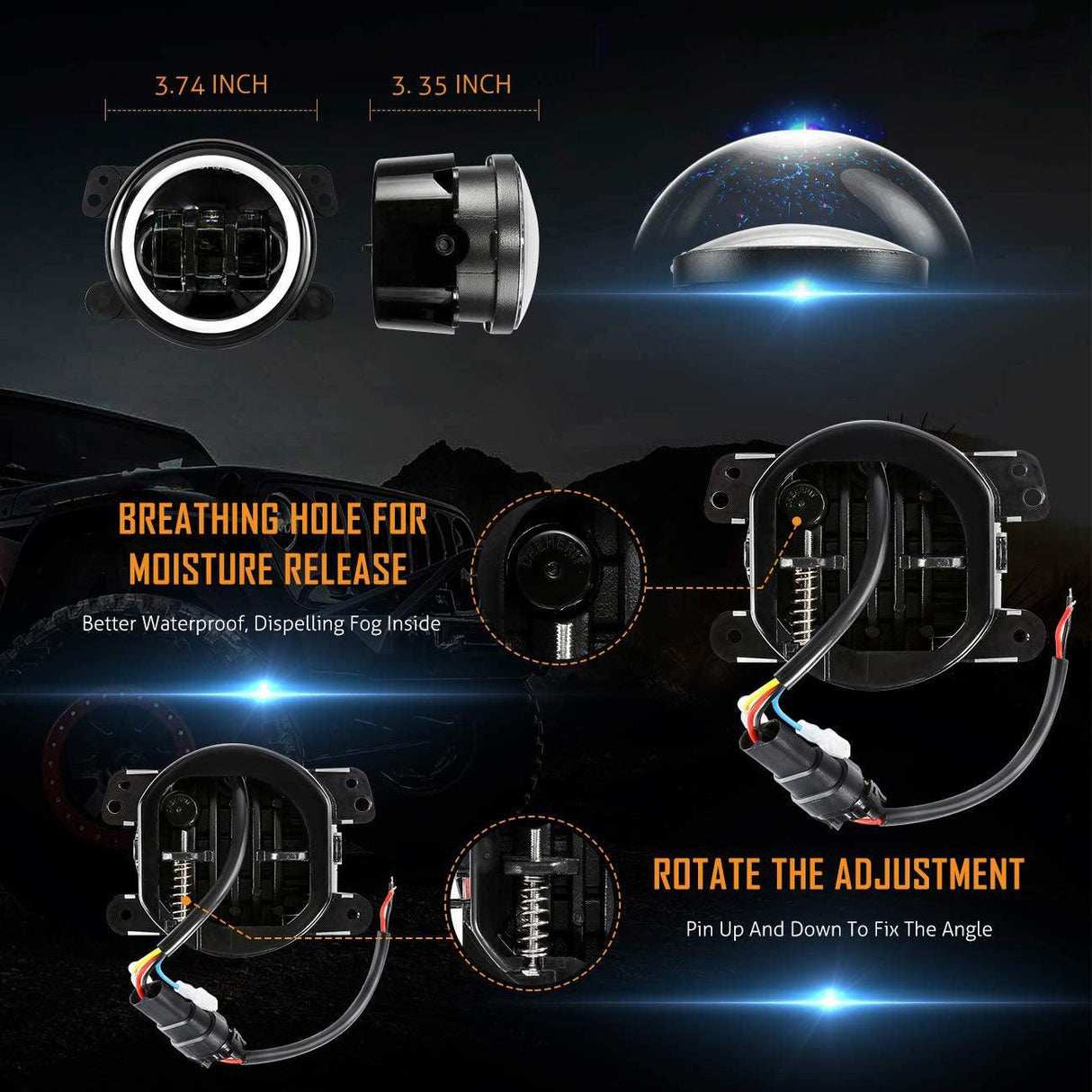 4 Inch 30w LED Fog Lights With White DRL+Amber Turn Signal For Jeep Wrangler 07-18 JK TJ LJ Front Bumper Lamp