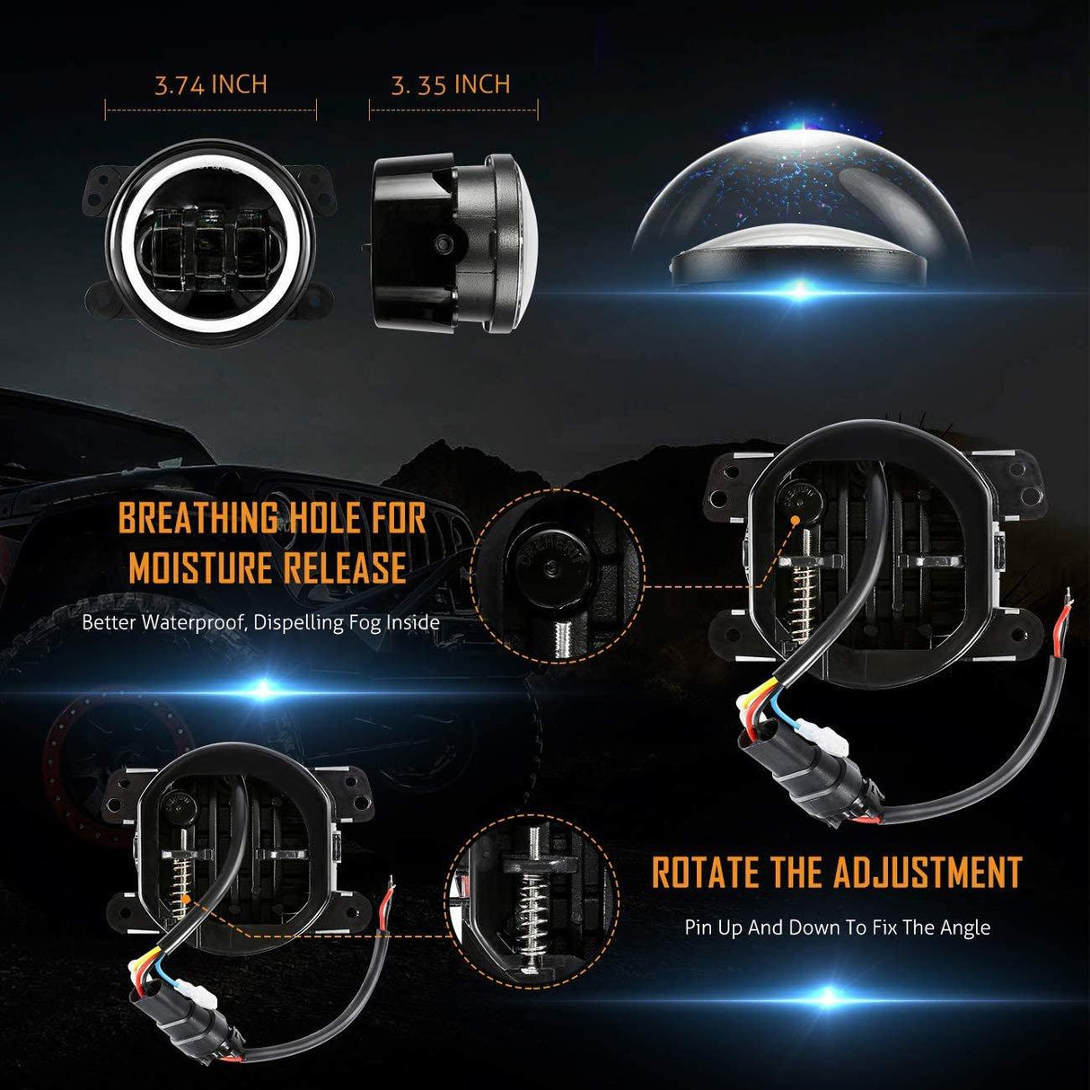 7'' LED Headlight Replacement And 4'' 30W LED Fog Lights with White DRL+Amber Turn Signal For Jeep Wrangler2007-2018 JK