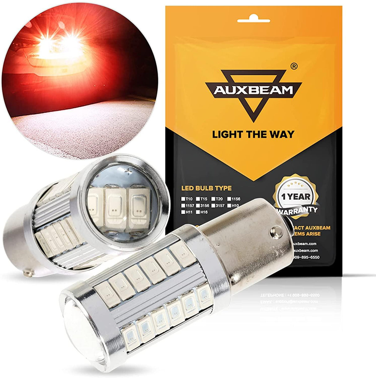 1156 P21W BA15S LED Brake/Reverse/Parking/Tail/Turn Singnal Light Bulbs 50W 8000LM Cool White/Amber/Red 33 Series | 2 Bulbs
