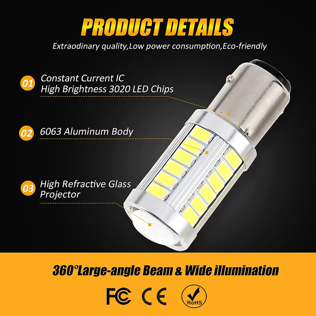 1157 BAY15D LED Backup Reverse/Turn Signal/Brake Tail/Side Marker Light Bulbs 20W 4000LM 6500K White 33LED Series | 2 Bulbs