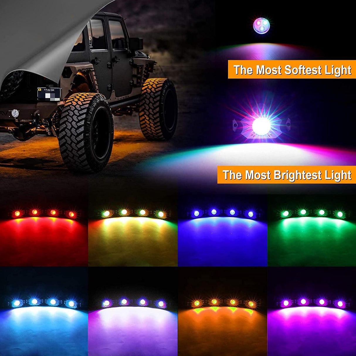 (4Pcs/8Pcs/12Pcs Set) RGB LED Rock Light Set with Bluetooth Controller