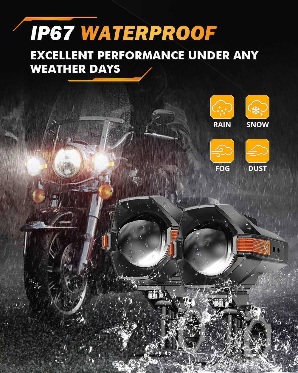 π3 Inch Motorcycle LED Spotlight Bi-LED Projector Lens Headlight 120W Dual Color Switchback LED Work Light 3+5 Light Modes for Motorcycle SUV ATV Trucks | 2PCS/Set
