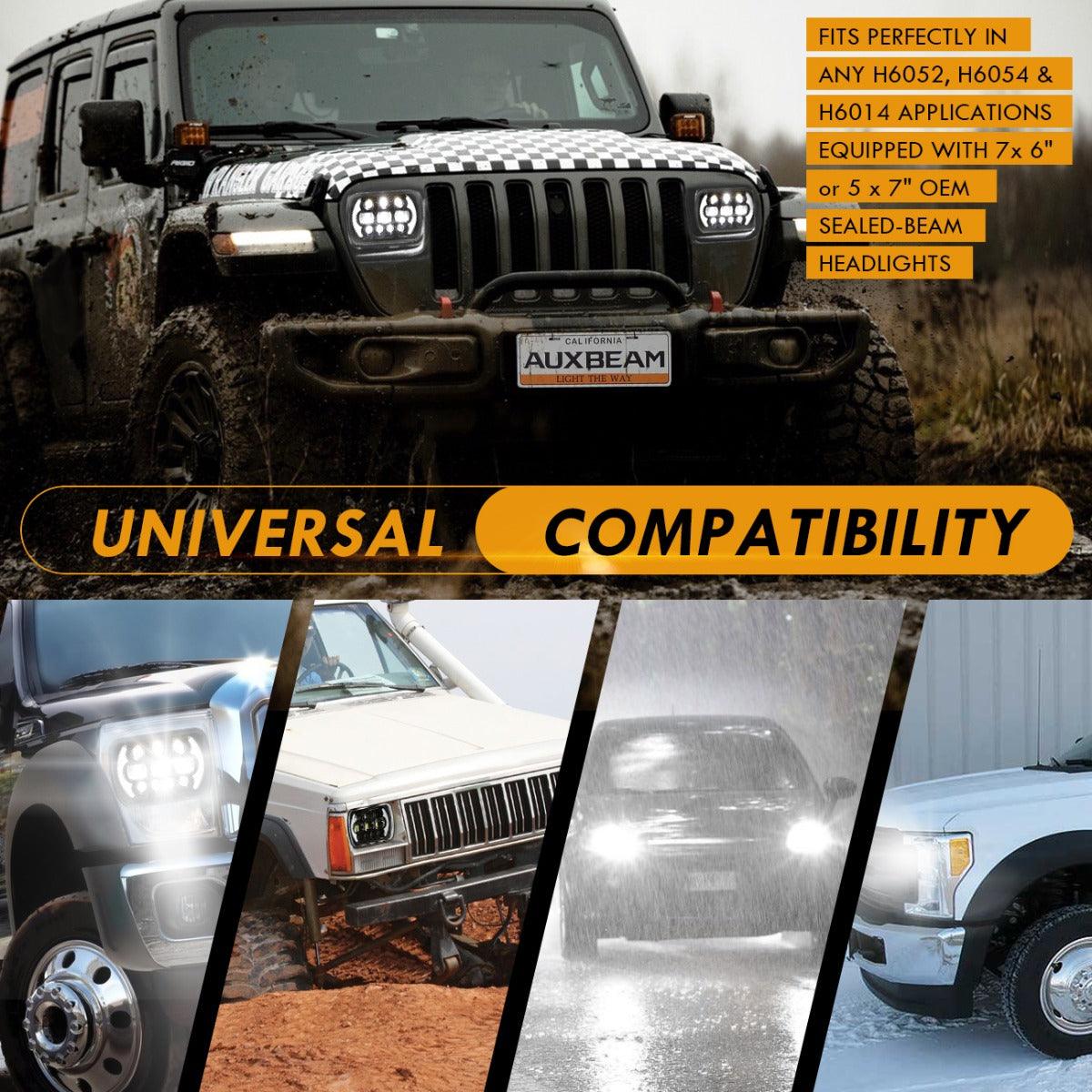 (2pcs/set) 130W 7x6 LED Headlight with DRL for Jeep Wrangler YJ XJ MJ/ Ford/ Savana/  Trucks (Black/Chrome)