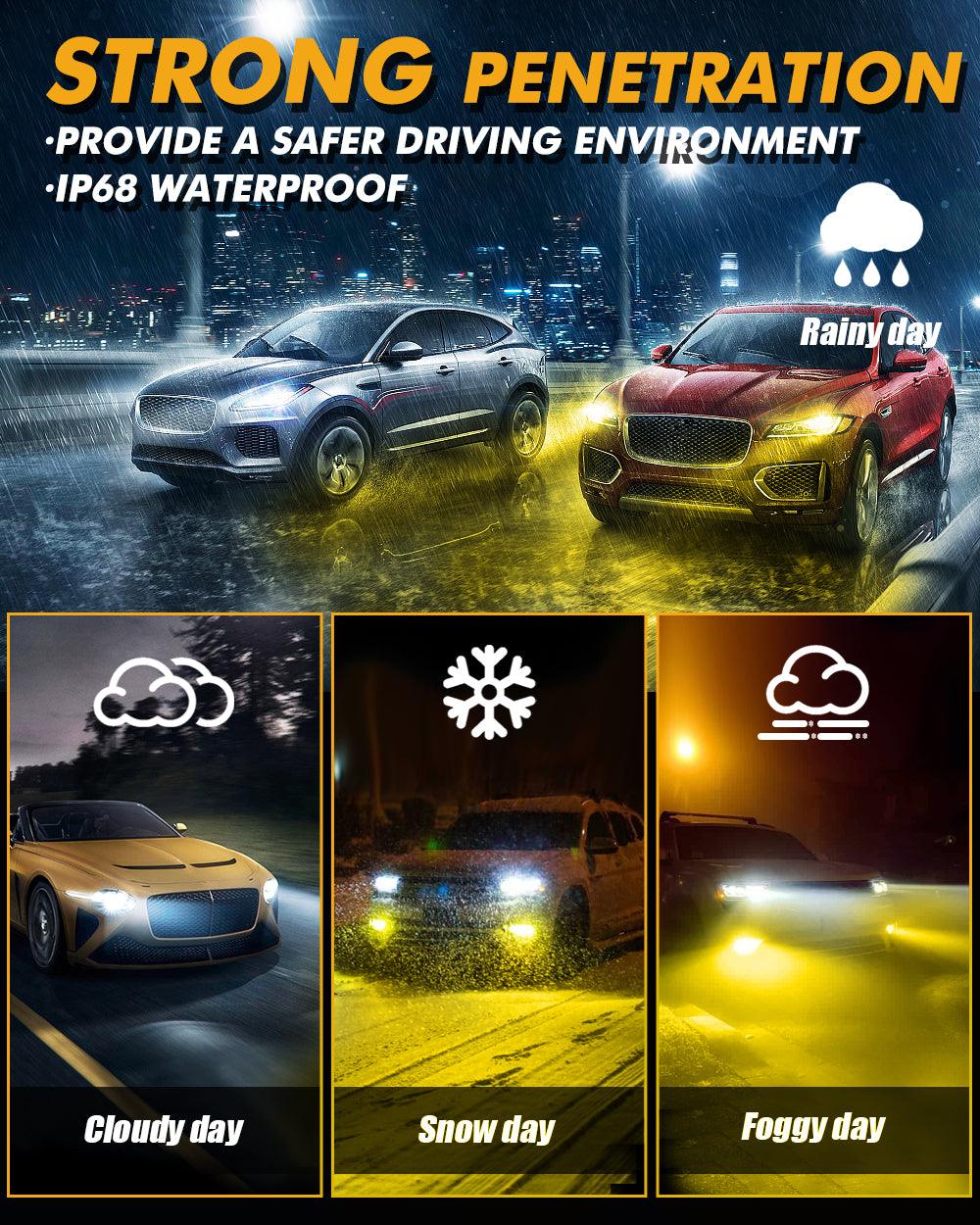 H11/H9/H8/H16JP LED Bulb Fog Lights/Low Beam Lights 110W 25000LM GX Bi-Color Series High Power & Brightness Dual Color Switchback | 2 Bulbs