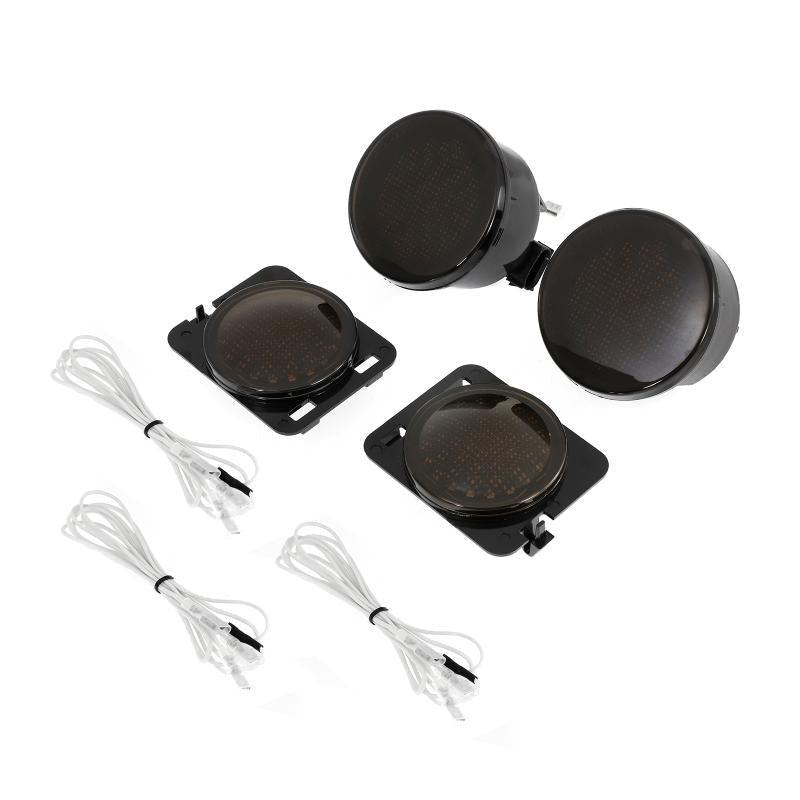 7'' LED Headlight Replacement with Halo Ring + 4'' LED Fog Light + LED Smoke Tail Light + Front Turn Signal & Fender Flares Side Marker Light for Jeep Wrangler JK