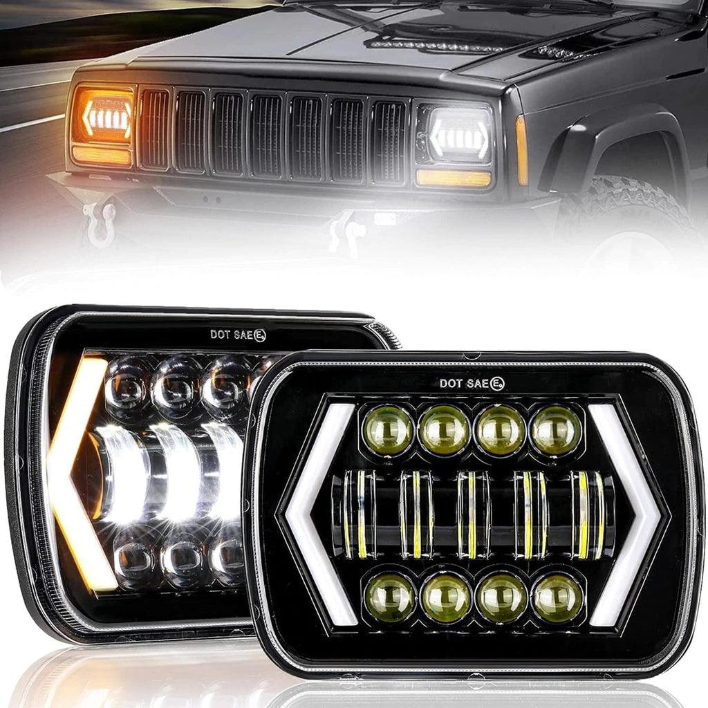 7x6 Inch LED Projector Headlights + H4 LED Headlight Brightness Intensifier Wiring Harness for Jeep Wrangler YJ XJ MJ