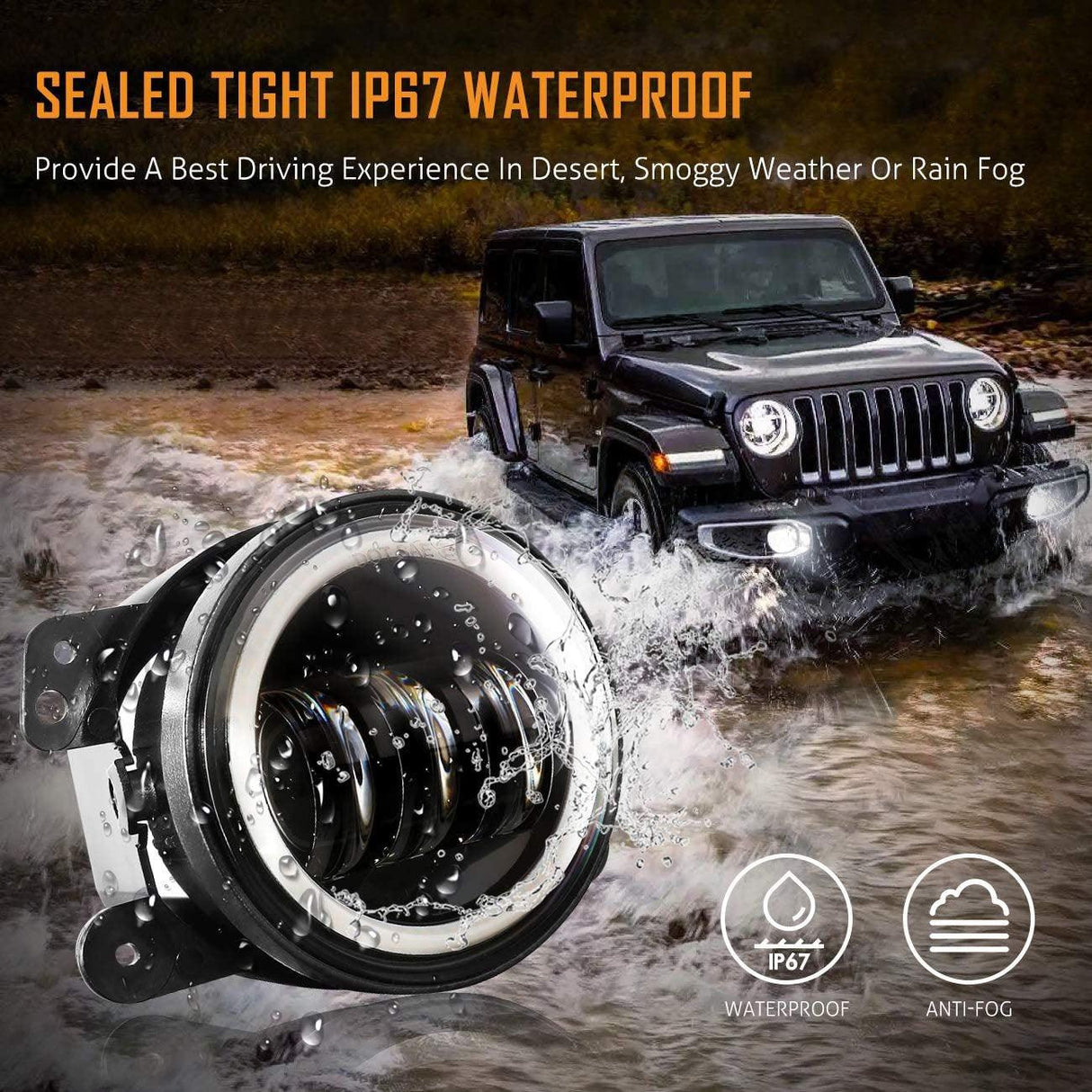 7'' LED Headlight Replacement And 4'' 30W LED Fog Lights with White DRL+Amber Turn Signal For Jeep Wrangler2007-2018 JK