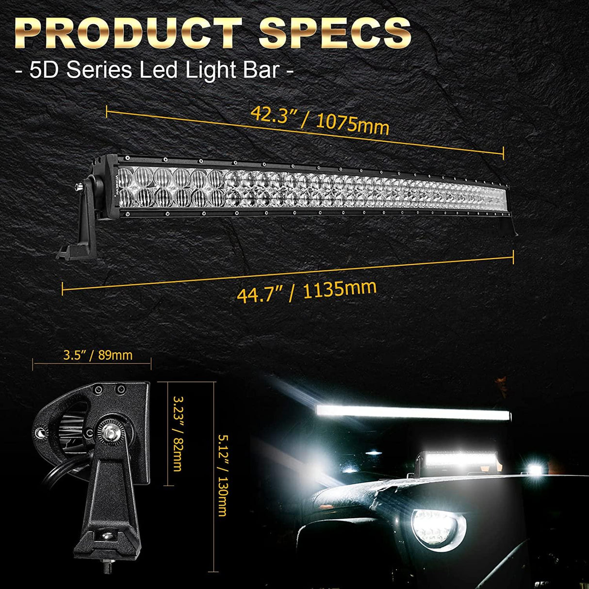 42 Inch 5D Series Curved LED Light Bar + 42" Curved LED Light Bar Windshield Mount Brackets