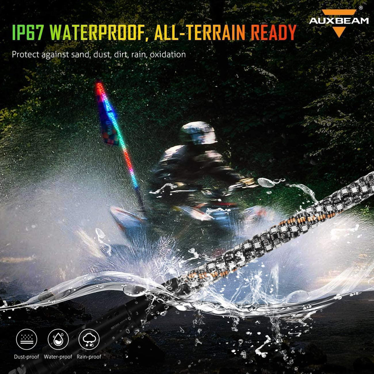 (2pcs/set) 3FT/4FT LED RGB Whip Lights with Turn Signal & Brake Light, Bluetooth APP/ Remote Control