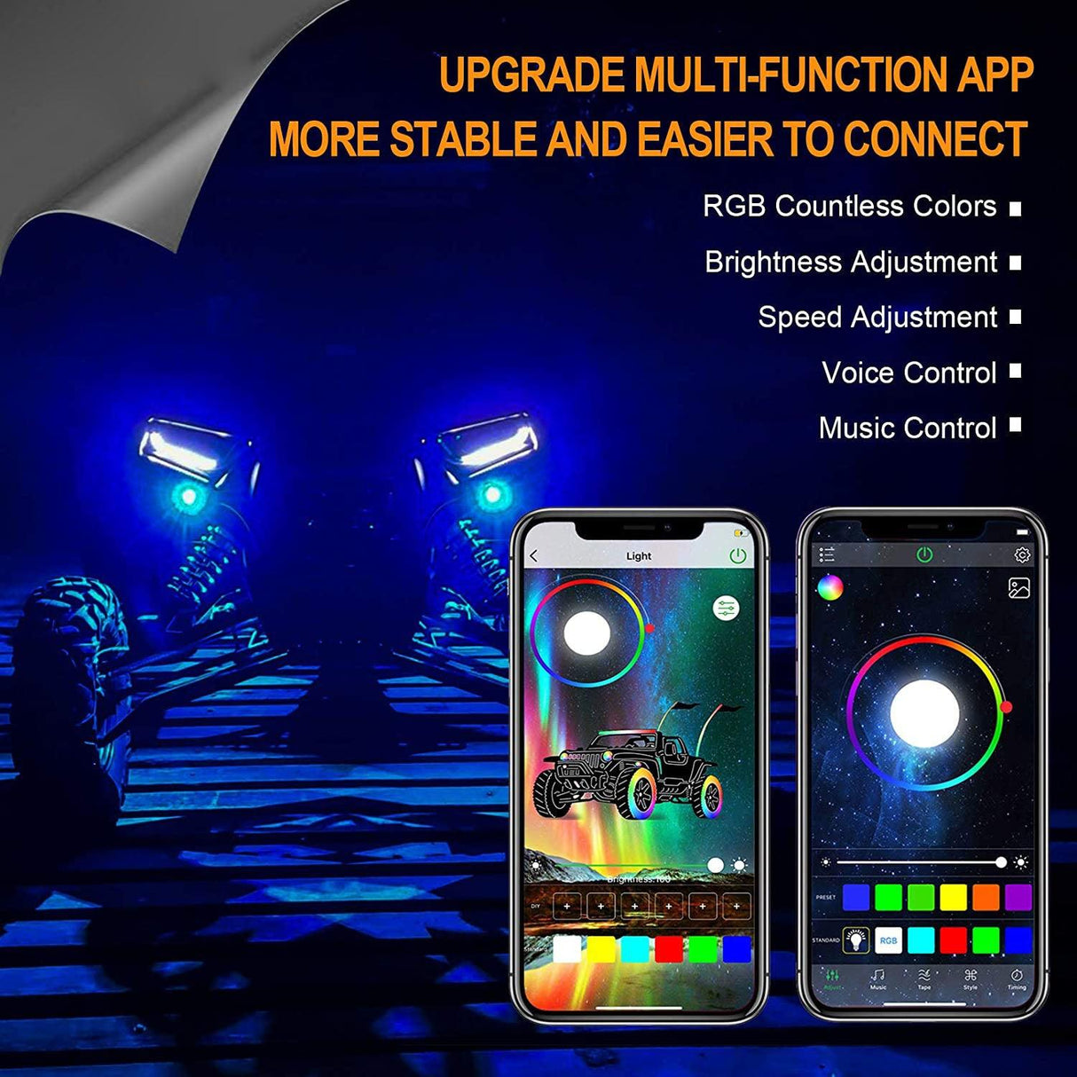 (4Pcs/8Pcs/12Pcs Set) RGB LED Rock Light Set with Bluetooth Controller