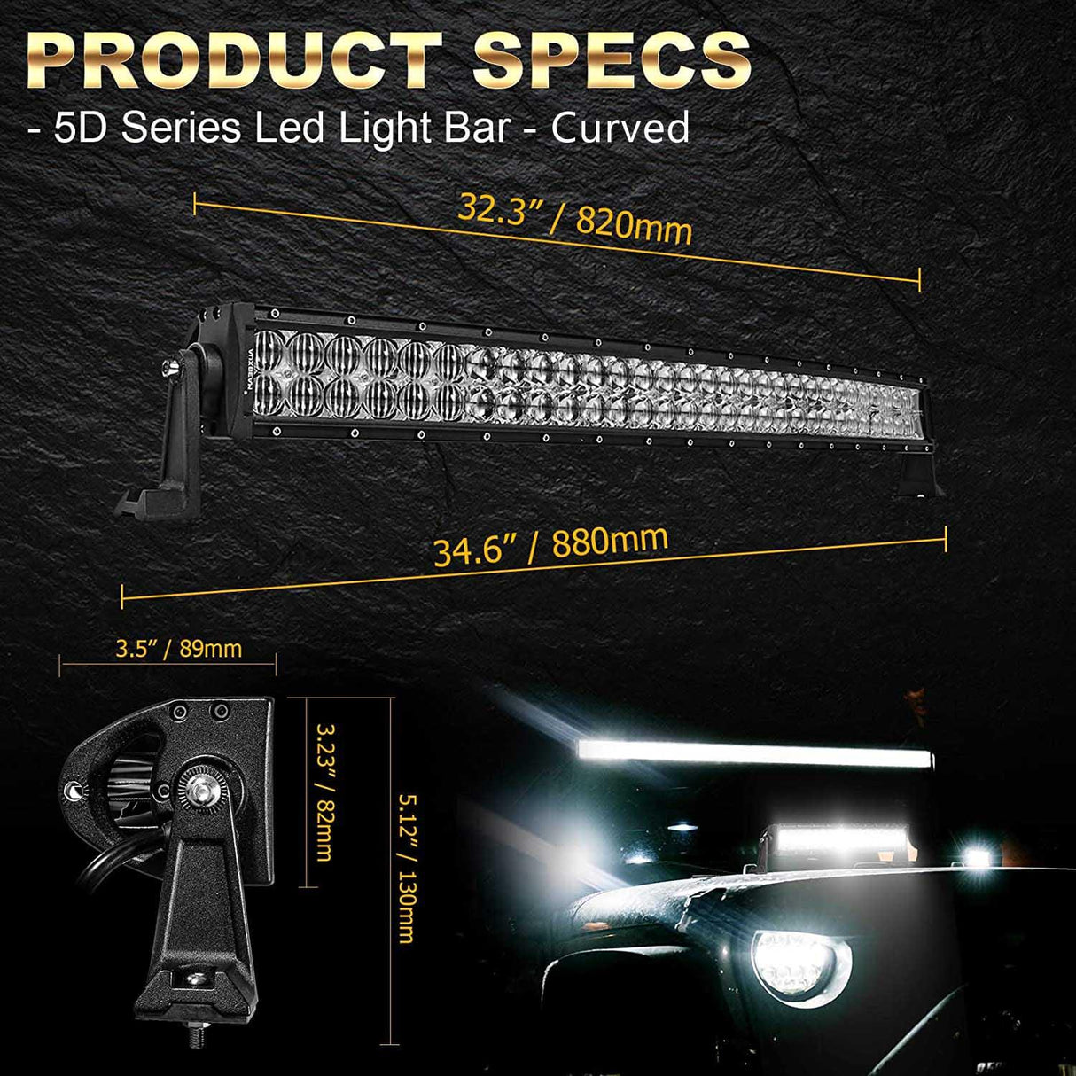 32 Inch 5D Series Straight/Curved LED Light Bar & Upper LED Light Bar Mounting Brackets Combo for 2013-2021 Polaris RZR XP1000 & 2015-2021 RZR 900 S900 S1000 EPS Modelsor RZR 900/ RZR S900/ RZR 900 XC/ RZR XP 1000/ RZR Turbo