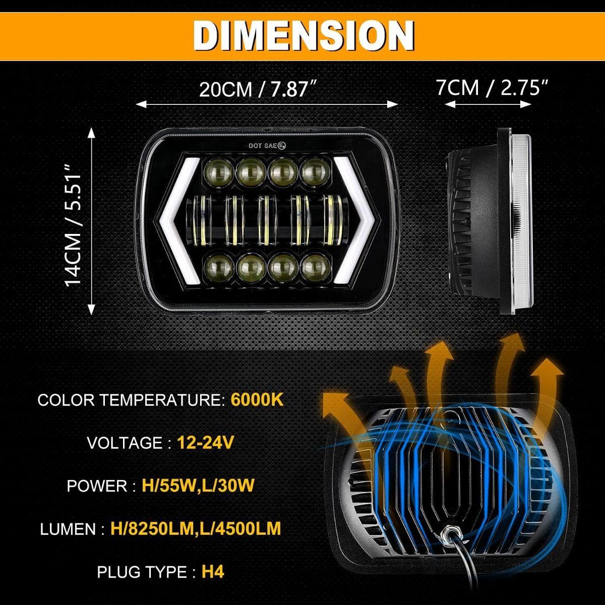 (2pcs/set) 7x6 Inch LED Projector Headlights with Hi-Lo Beam & Halo Ring DRL for JEEP, Trucks, Ford, GMC, Chevrolet