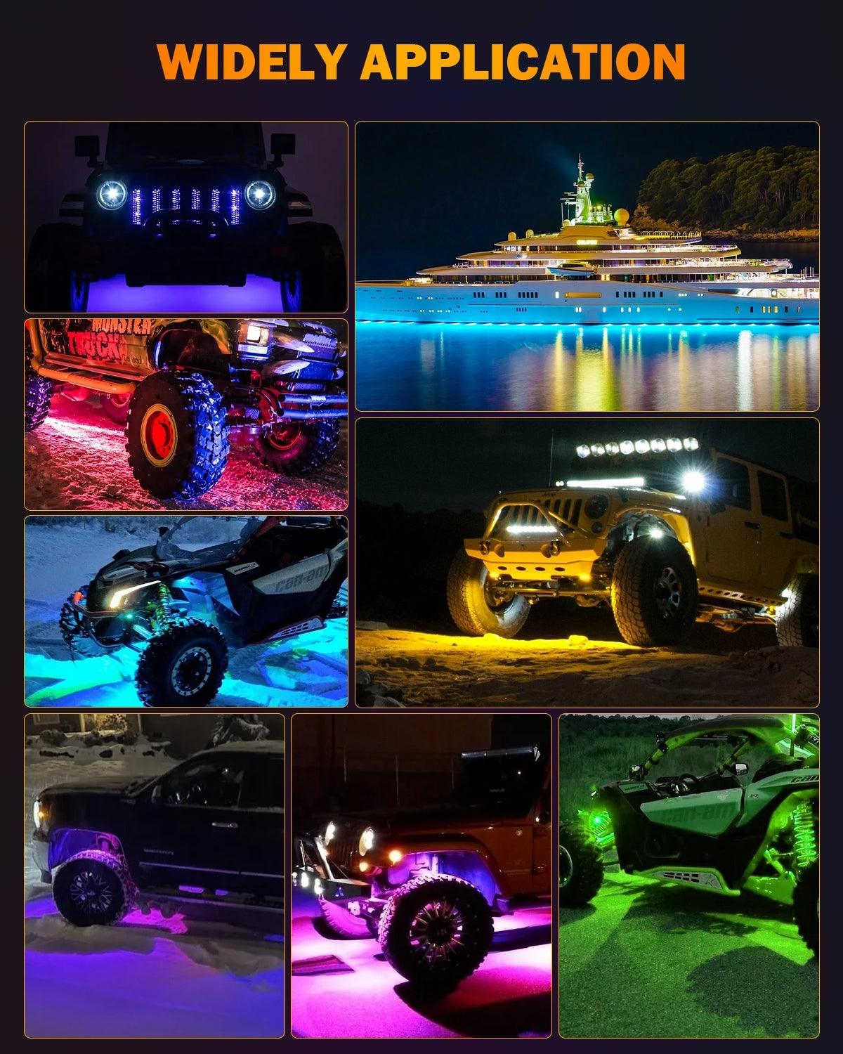 NEW Vibrant Series | 8PCS RGB LED Rock Lights Kit Multicolor Neon Underglow Lights with Bluetooth APP & Remote Control