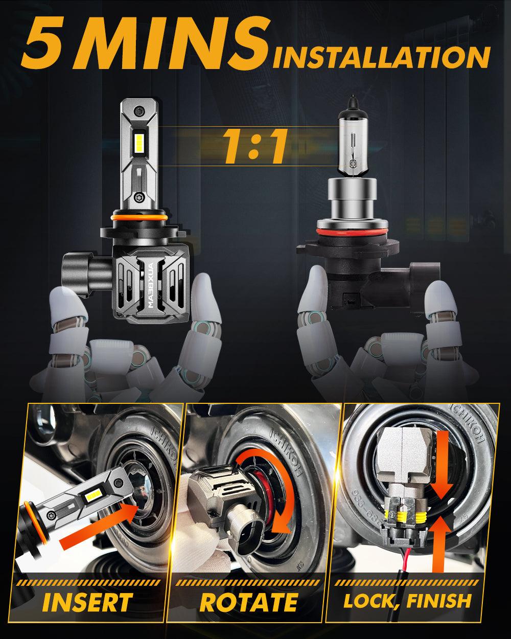 9005+H11 LED Headlight Bulbs Q30 Series Brightest Wireless 110W 24000LM 6500K Cool White | 4 Bulbs