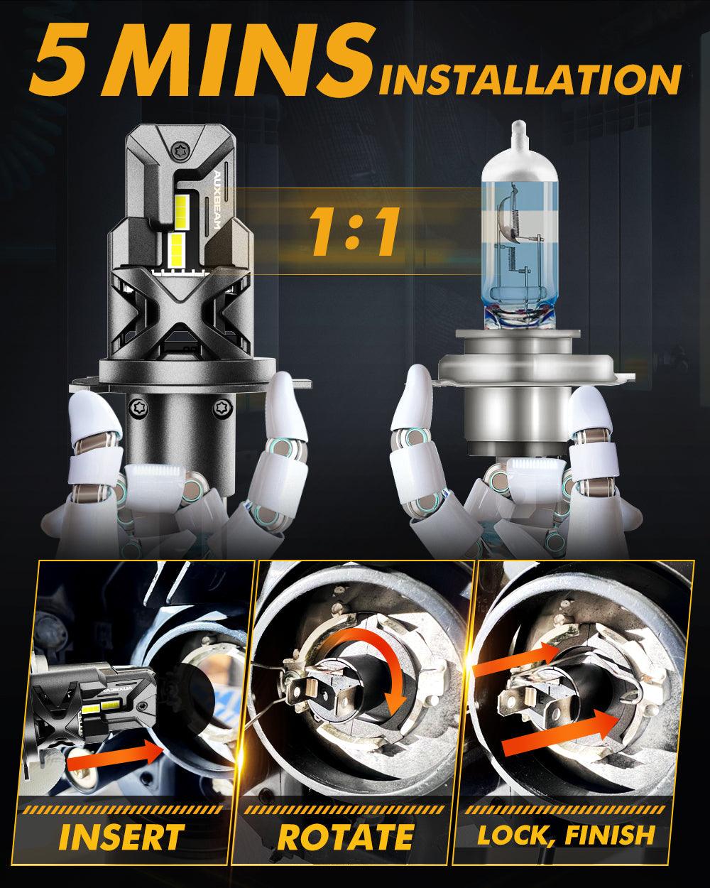 H4 HS1 LED Headlight Bulb Q30 Series Brightest Wireless High Low Dual Beam for Motorcycle Car Truck ATV UTV Snowmobile | 2 Bulbs