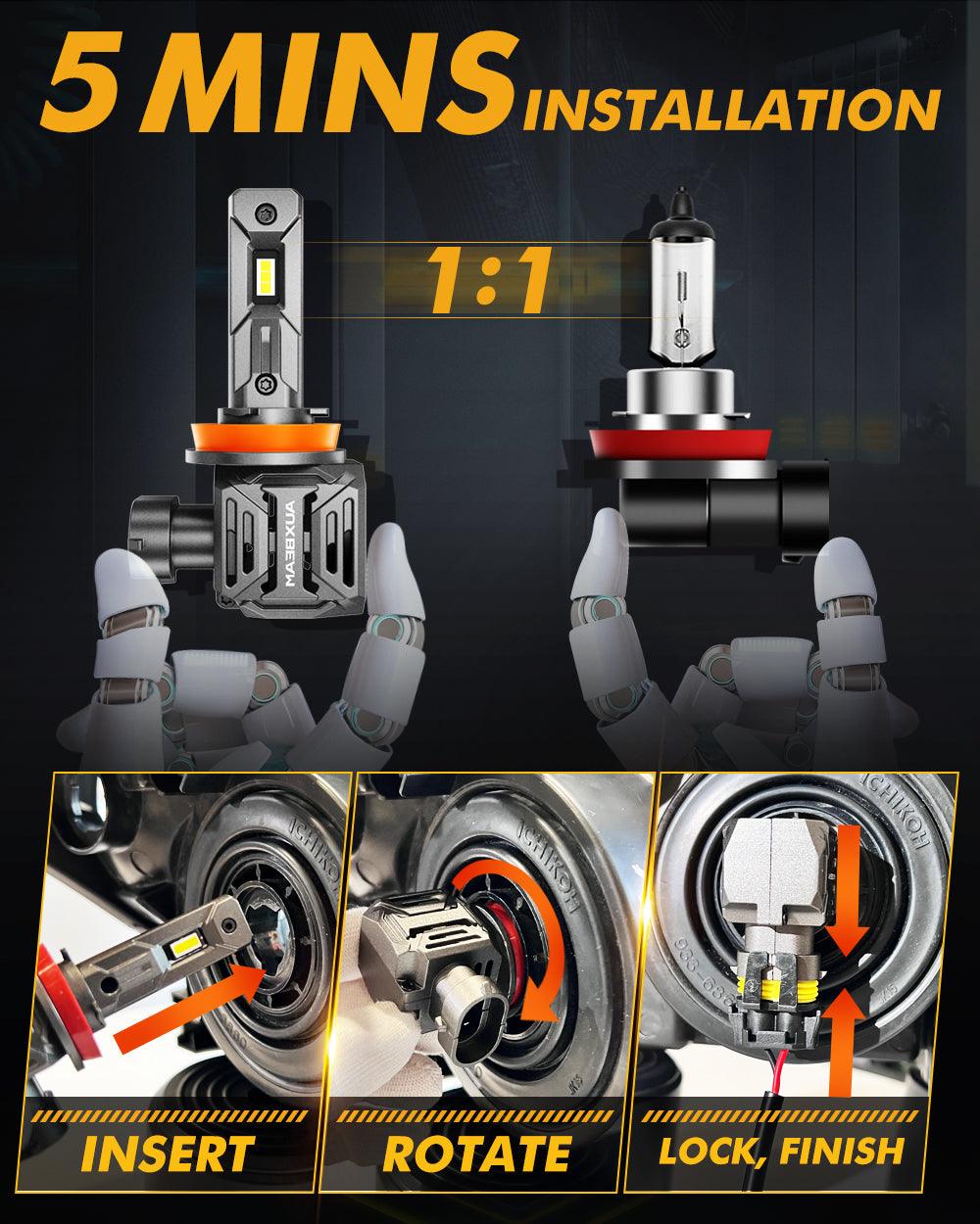 H11+H11 LED Headlight Bulbs Q30 Series Brightest Wireless 110W 24000LM 6500K Cool White | 4 Bulbs