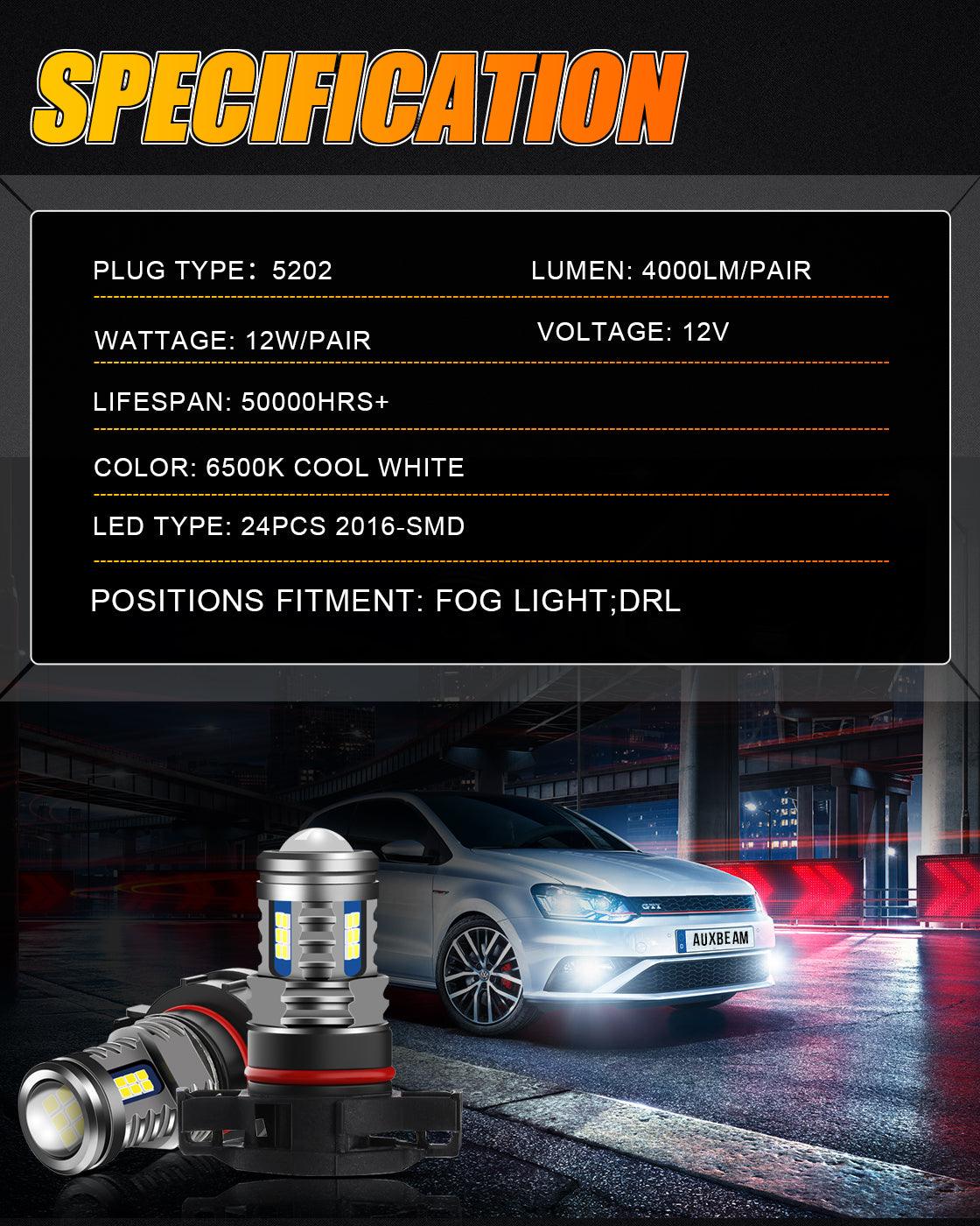 (2pcs/set) 5202/5201/PS24W/H16EU Y2 Series 3-Sides Cool White/Golden Yellow LED Fog Light/DRL