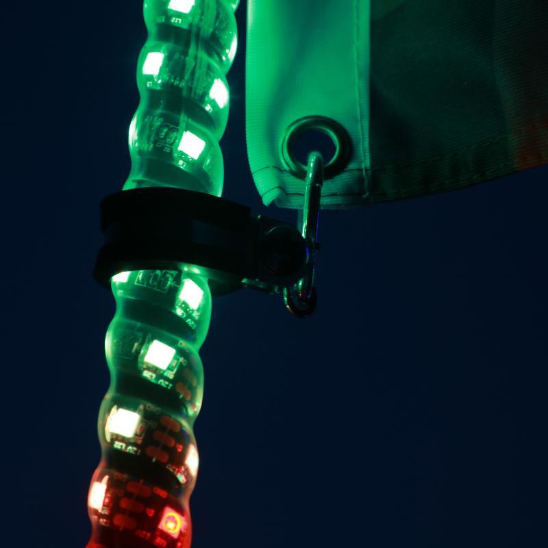 3FT/4FT LED RGB Whip Lights with Bluetooth/ Remote Controlled & Red Universal Flagpole Light Mount for all UTVs with 1.75" to 2" Roll Cage