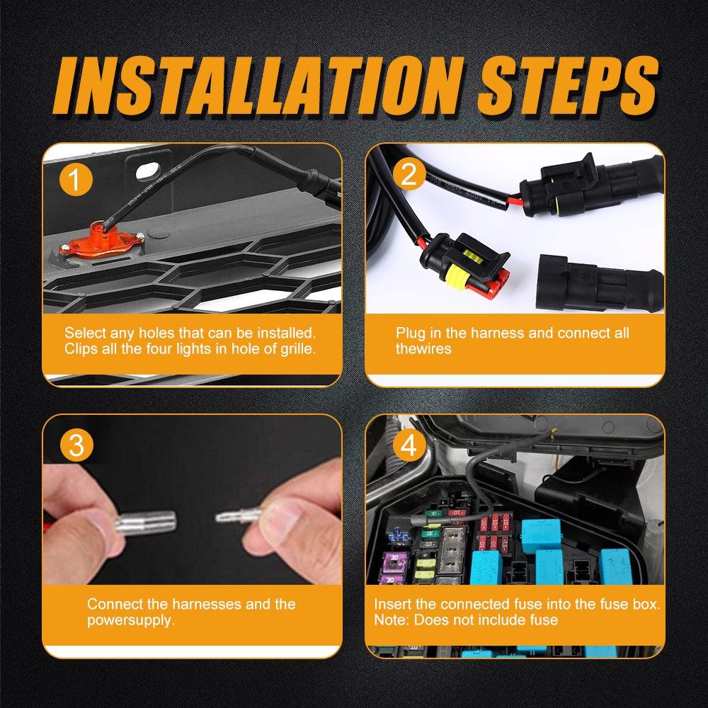 (3pcs/set) LED Front Grille Lights Raptor Style Amber Light Universal Car Modification (Amber shell/ Smoked shell)