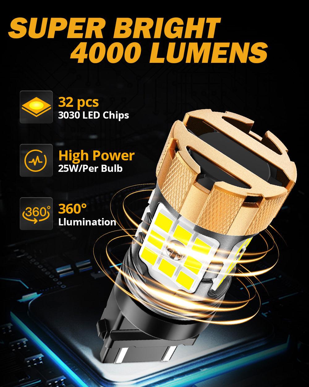 🆕T25 3157 3156 LED Backup Reverse/Turn Signal/Brake Tail Light Bulbs 50W 4000LM CAN-Bus Error Free 6500K White B21-PRO Series | 2 Bulbs