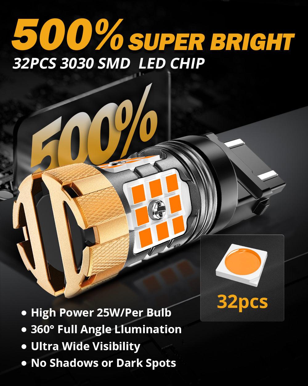 🆕T25 3157 3156 LED Turn Signal Light Rear/Front, Side Maker Light Bulbs 50W 4000LM CAN-Bus Error Free 3000K Amber B21-PRO Series |2 Bulbs