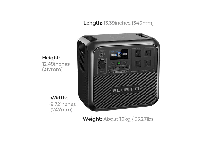 BLUETTI AC180 Solar Portable Power Station | 1,800W Pure Sine Wave, 1,152Wh LiFePO₄ Battery | 45-Min Turbo Recharge, App Control & UPS Backup