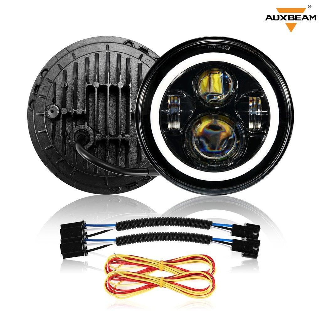 7" LED Headlight Replacement with Halo Ring + 4" LED Fog Light + Front Turn Signal & Fender Flares Side Marker Light for Jeep Wrangler JK