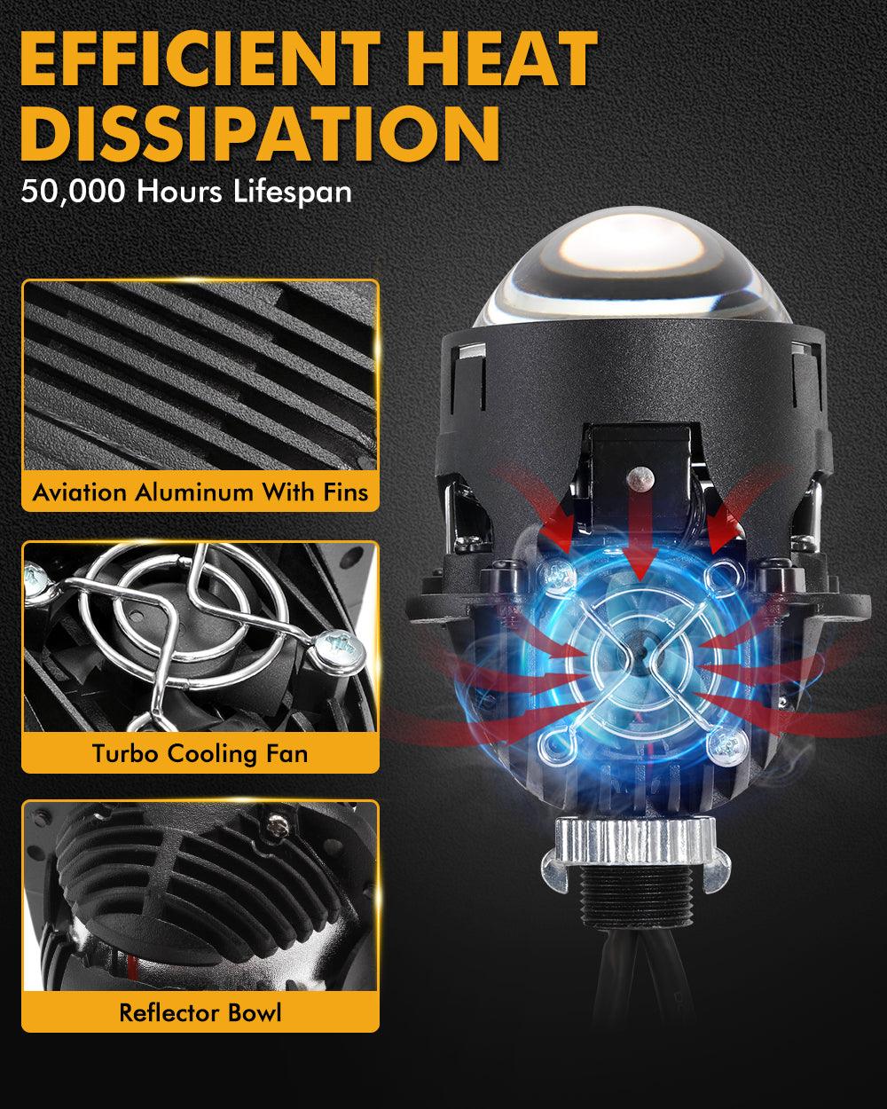 2.5 Inch 90W 70W Hi/Lo Beam Bi-LED Laser Projector Lens Headlight Non-Destructive Installation Projector Lens for Car | 2PCS/Set