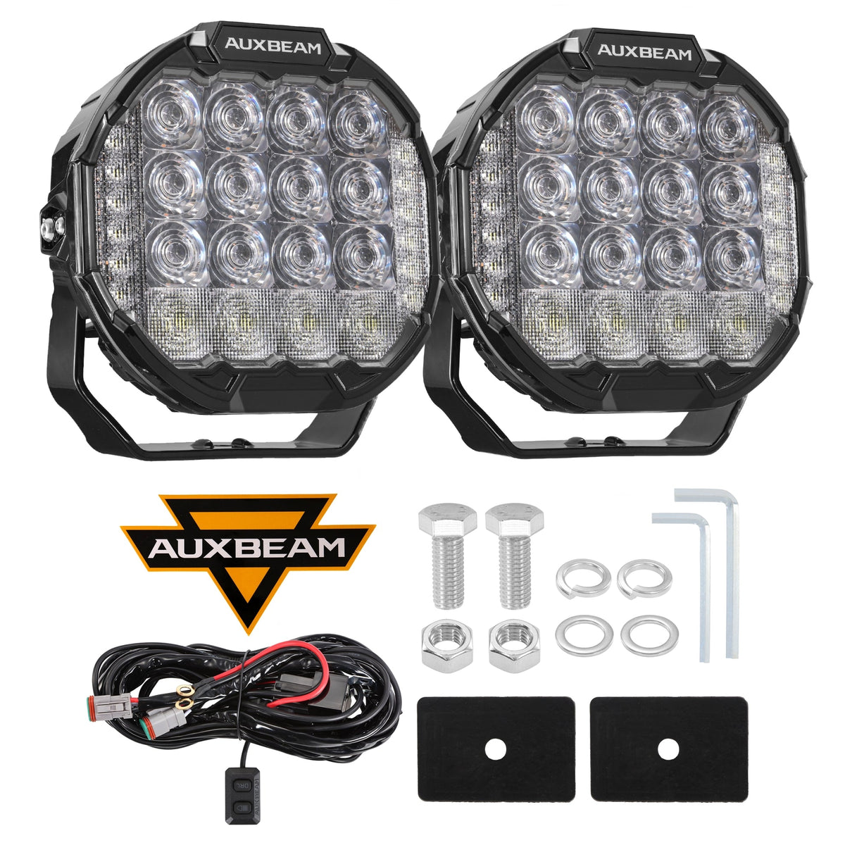 Auxbeam MASTER-T Series 9" Combo Beam Off-Road Lights Amber Backlight