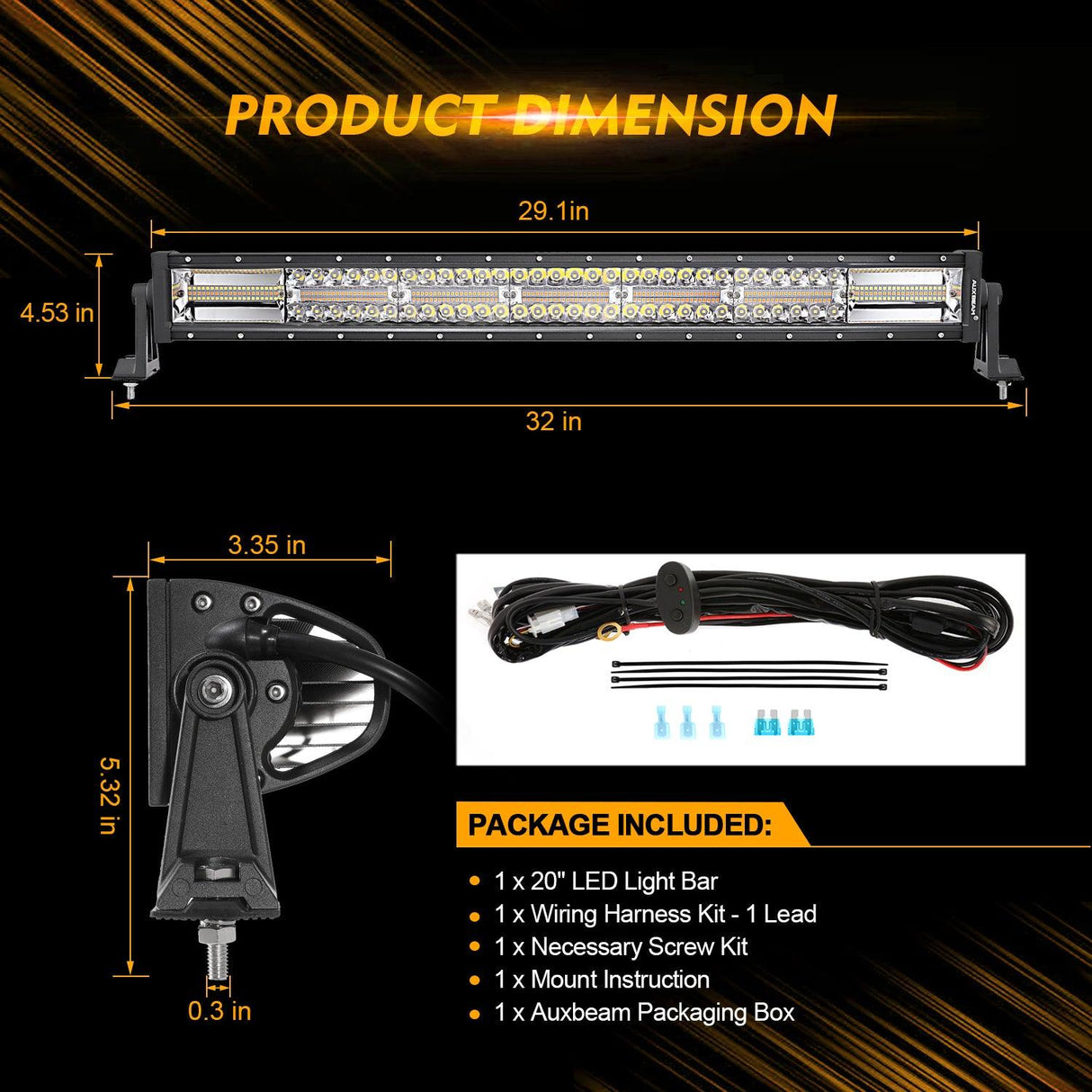 30 Inch 6 Modes White&Amber Straight Off Road Led Light Bar